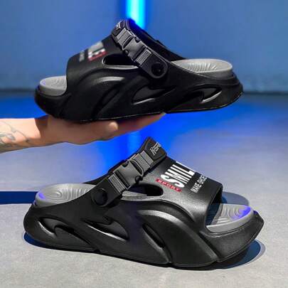 2025夏季新款男士仿生户外沙滩度假舒适厚软底百搭情侣休闲拖鞋适合开车