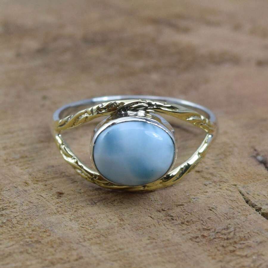 925 Sterling Silver And Brass Onyx Gemstone Jewelry Ring ~ December Month Birthstone ~ Natural Crystal Gemstone Ring ~ Gift For Valentine Day - 拉利馬爾 - 查看 1