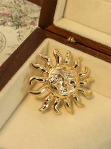 1 件复洛克风格电镀金太阳面胸针，合金油滴翻领别针，适合外套、夹克、日常穿着，男女通用 - 金色 - 查看 8