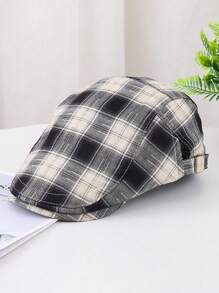 1st Heren Lente/Zomer Polyester Tweed Baret Hoed, Zonwerende Plaid Pet Voor Lente Herfst