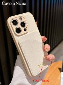 Funda de teléfono de lujo personalizada con tarjetero compatible con 16e 16 15 14 13 12 11 Pro Max Plus X XS XR Cubierta con iniciales personalizadas 3D grabadas con tecnología de estampado en caliente. Funda trasera clásica, un regalo perfecto para cumpleaños, graduación, bodas, Navidad, Halloween, baile de invierno, Día de la Madre, Día del Padre.