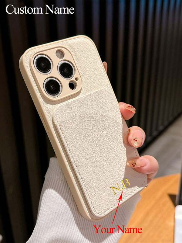 Gepersonaliseerde luxe leren telefoonhoes met kaarthouder, compatibel met 16e, 16, 15, 14, 13, 12, 11, Pro, Max, Plus, X, XS, XR, naam, initialen, 3D DIY gegraveerde letters, hot stamping-technologie, leren achterkant, klassieke hoes, cadeau voor verjaardagen, afstuderen, bruiloften, Kerstmis, Halloween, wintergala, Moederdag, Vaderdag, telefoonhoesje, telefoonaccessoires