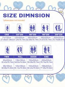 1pc Cute Cartoon Bear Heart Geometric Blue Bear Print Brushed Fitted Sheet, Bedroom Printed Bed Cover, Mattress Cover, Mattress Protector, Dust Cover, Bedding (Excluding Pillow Case) - Multicolor - View 2