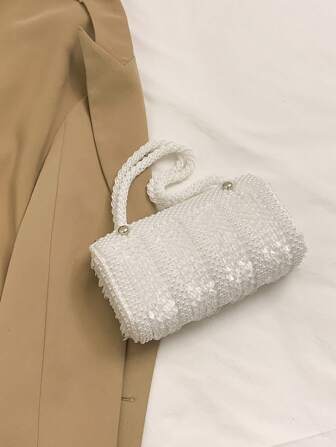 简约百搭儿童手提包，纯色编织法棍包