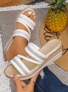 Giày sandal đế xuồng màu trắng cho nữ, phong cách thời trang thoải mái, giản dị, đa năng, thích hợp để mặc hàng ngày, đi làm, du lịch ngoài trời - trắng - Xem 2