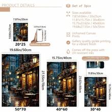 3pcs/Set Unframe Cafe After The Rain, A Couple Walking In The Rain, Old Tram On The Streets Of London At Night Black And White Canvas Print Artwork, Can Be Decorated In The Living Room, Bedroom, Office, Posters, Wall Art, Room Decoration Stuff,Modern, Travel,Botanical Gifts Birthday Graduation