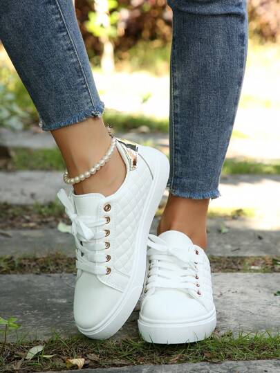 Zapatos deportivos casuales versátiles ligeros para mujer, nuevos para primavera/otoño, negros, planos, antideslizantes, de punta redonda, con cordones, de cuero sintético PU, disponibles en múltiples colores