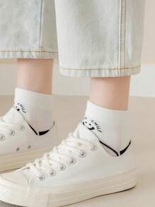 5/10pairs Socks For Women's Short Socks For Spring And Summer Thin Cute Black And White Low Vamp Boat Socks
