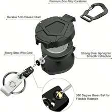 1pc Retractable Heavy-Duty Keychain With Laser Gray ID Card Holder, Cushioned Steel Cable Snap Hook, Outdoor Camping Fishing Backpack Key Chain