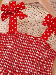 年轻女孩时尚甜美风格可爱草莓和贴片露肩细肩带连衣裙，适合派对、休闲、度假、郊游、家居服、夏季 - 紅色 - 查看 5