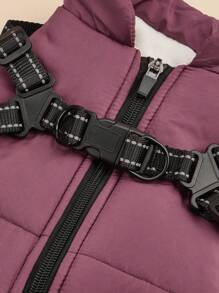 2-Leash Small Dog Jacket Vest, Cotton Padded Winter Warm Clothes For Small Dogs - Purple - View 5