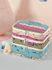 1pc Colorful Pattern, Heart Bow, Lip Graphic Print 3-Layer Makeup Bag, Portable Travel Toiletry Bag, Travel Pouch, Cosmetic Storage Box, Suitable For Beach, Swimming Pool, Swimwear, Travel Storage Bag, Cosmetic Bag, Large Capacity Toiletry Bag, For Small Items, Gifts, Holidays And Festivals, Multifunctional Toiletry Organizer Bag, School Makeup Bag, Back To School Supplies, Cosmetic Toiletry Storage, School Supplies, Storage Bag, Dorm Essentials - Multicolor - View 4