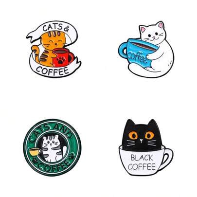4 Peças Broches de Liga de Metal com Gatinho Fofo de Desenho Animado, Acessórios Decorativos para Roupas e Bolsas, Acessórios de Alfinete para Vestir em Todas as Estações, Acessórios para Roupas, Bolsas, Escola, Escritório, Camisas, Jaquetas, Joias, Natal, Halloween