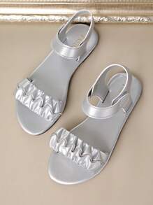 Women's Square Toe Elastic Rhinestone Embellished Flat Soft Bottom Slip-On Sandals, Versatile Summer Slippers, Non-Slip - Silver - View 4