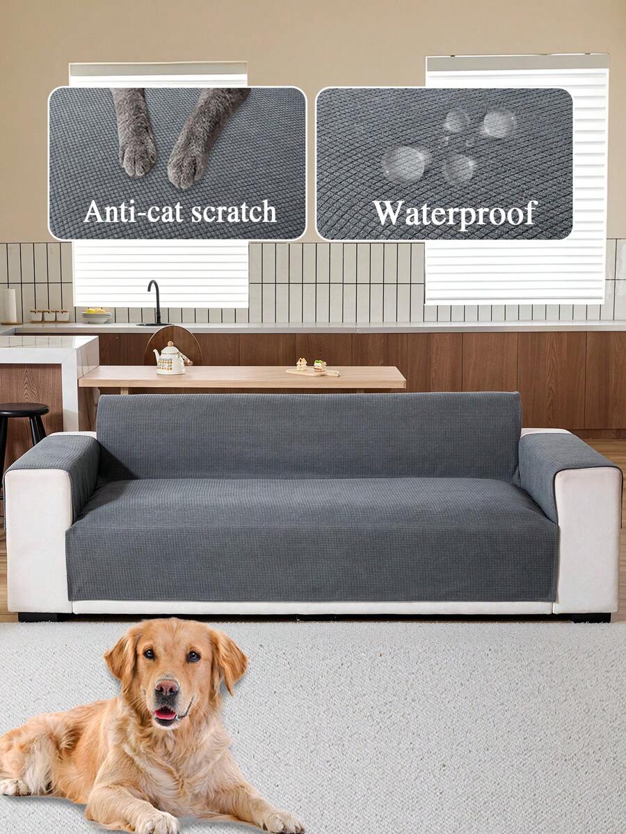 1pc Waterproof Corduroy Jacquard 4-Season Sofa Cushion Cover, Simplistic Modern Style Pet-Friendly Anti-Scratch Anti-Slip Sofa Slipcover, Suitable For 1/2/3/4-Seat Sofa In Living Room (Armrest Sold Separately)