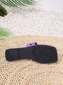 Women's Summer New Slip-On Square Toe Flat Anti-Slip Wear-Resistant Gold Stripe Hollow Open Toe Purple Slippers, Match With Dresses, Leggings, Casual Pants, Shorts, Mini Skirts, Slip-On Sandals For Women, Spring, Summer, Autumn, Valentine's Day, Mother's Day, Holiday Party, Fashion Casual, Elegant, Minimalist, Romantic, Cute, Vacation, Travel, Daily Match, Beach Shoes, Women's Fashion Flat Purple Sandals