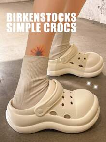 Women's White Hollow Out Slip On Sandals, Beach Slide Shoes, Soft & Comfortable EVA Material, Anti-Slip With Height Increase - White - View 1