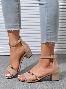 Sandalias de tacón grueso para mujer, sandalias de tacón alto y grueso con correa de tobillo de colores elegantes, sandalias de tacón alto versátiles y de moda, sandalias de tacón alto multifuncionales adecuadas para mujeres, regalo de vuelta a la escuela