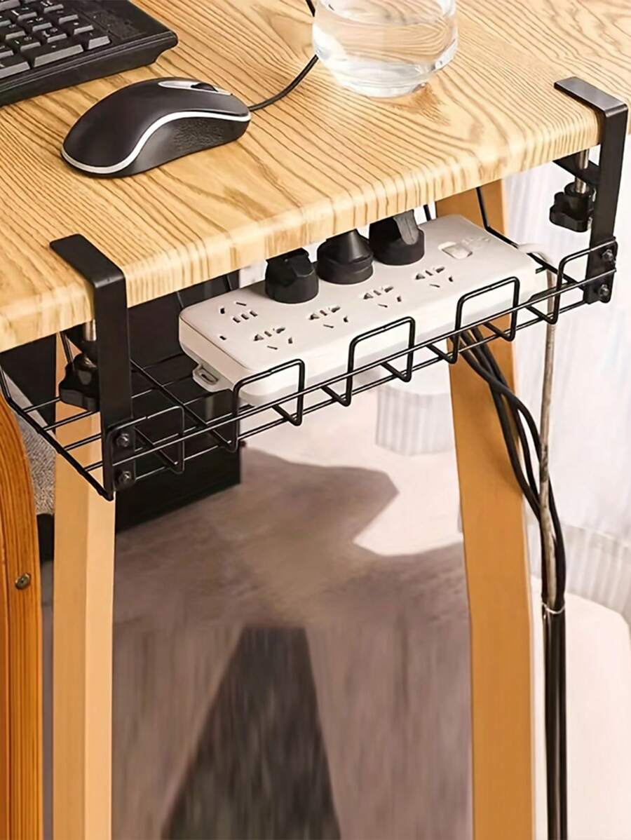1pc Minimalist Under Desk Cable Management Box Organizer, No-Drill