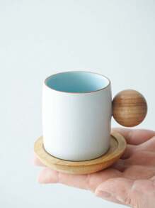 迷你渐变色陶瓷茶杯配木柄和杯垫套装，手工创意茶杯，北欧风格办公室咖啡杯礼盒 - 杯碟套裝 - 查看 13
