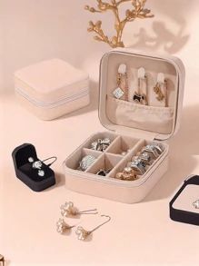 1pc Mini PU Leather Travel Jewelry Box, Portable Jewelry Storage Case For Rings, Earrings, Necklaces, Waterproof & Dustproof, Perfect Gift For Christmas And Birthday Summer Travel, Vacation Home Bathroom Decor