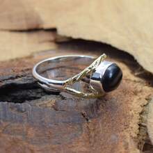 925 Sterling Silver And Brass Onyx Gemstone Jewelry Ring ~ December Month Birthstone ~ Natural Crystal Gemstone Ring ~ Gift For Valentine Day - Đá Onyx đen - Xem 3