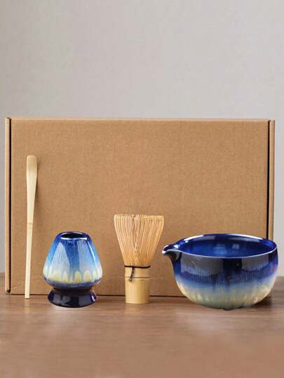 1pc/3pcs/4pcs Ceramic Matcha Set, Glaze Variation, Matcha Bowl, Matcha Whisk, Matcha Cup, Stirrer, Matcha Tea Ceremony Tool Set, For Matcha Dessert & Drink Preparation, Japanese Gift Box Set Back To School
