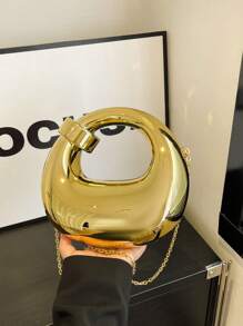 1-Piece Simple And Versatile High-Quality Acrylic Glossy Crescent Chain Crossbody Small Bag For Women, Suitable For Daily Shopping, Dating, Vacation, Work And Commuting, Women's Fashionable Shoulder Crossbody Bag - Gold - View 1