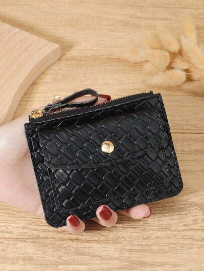 时尚黑色优质皮革女士紧凑型钱包，具有多功能卡片存储、硬币拉链隔层和按扣闭合 - 防刮五金配件，轻巧便携的钱包，可存放信用卡、银行卡和现金，是送给女朋友、妈妈、老师或爱人的完美礼物，适合旅行、工作和日常使用，时尚实用，适合学校、办公室和户外探险