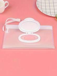 1pc EVA Portable Wet Wipes Bag, Semi-Transparent Travel Tissue Box, Lightweight Outdoor Mask Packaging, Zipper Closure, Family Essentials, White, Sewing Storage