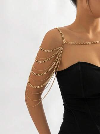 1 件不对称多层流苏身体链，女士迷人时尚配饰，适合节日派对、送给朋友的礼物