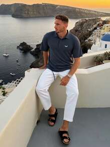 Men's Eagle Print Short Sleeve Casual Commuting Polo Shirt