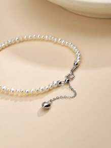 1pc 925 Sterling Silver Natural Pearl & Bead Women Bracelet, Mother's Day, Valentine's Day, Birthday, Wedding, Engagement, Bride Gift