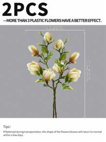1支/2支/4支装，1支四头，现代简约欧式人造玉兰花枝，长68厘米，塑料材质，不掉毛，适合室内外家居装饰，可用于各种桌面、办公桌、场景布置、花瓶、卧室、客厅、厨房、壁炉旁、书房、玄关、阳台、窗户、推拉门等。家居装饰、返校季房间装饰、学习用品。