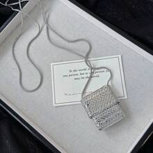 1pc Silver Mini Bag Necklace, High-End Luxury Necklace Accessory, Fashionable Long Knitted Chain Sweater Necklace - Necklace - View 1
