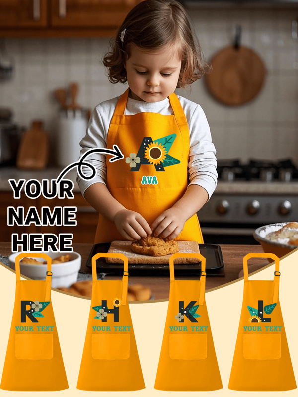 Grembiuli personalizzati per bambini e bambine, grembiuli personalizzati per bambine, grembiuli da cucina, grembiuli da cucina personalizzati con tasche, grembiuli personalizzati per bambini piccoli con lettere e nomi, un regalo commemorativo per la crescita dei bambini. Back to School