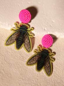 Pink Snail 有趣可爱的手工种子珠耳钉，创意卡通卡哇伊耳环，时尚珠宝，蝉动物爱好者丙烯酸树脂吊坠耳环，适合女士、女孩、夏季冬季假期海滩派对、送给她的礼物、情侣、复活节礼物 - 金蟬 - 查看 3