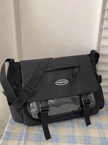 This Is A Shoulder Bag Made Of Nylon, With A Zipper Design That Is Smooth . The Shoulder Strap Is Equipped With A Connecting Ring And Comes With Front And Side Pockets For Storage. College Bag Sling Bag - Black - View 8