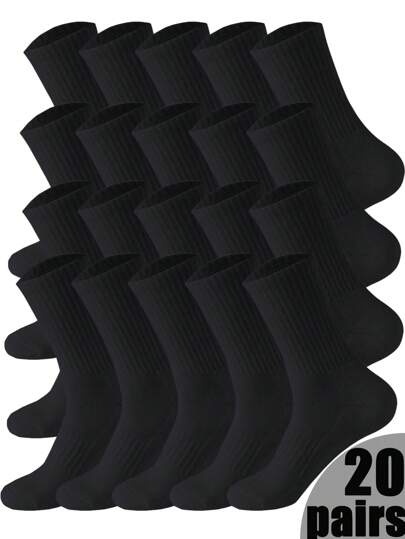 20 peças/10 peças/5 peças/1 par Meias Grossas de Inverno Pretas e Brancas, Moda, Casual, Confortáveis, Resistentes a Odores, Esportes ao Ar Livre, Corrida, Fitness, Meias de Compressão até o Joelho, Meias Casuais Pretas e Brancas para Negócios e Feriados, Meias Cano Médio Masculinas, Meias Masculinas de Alta Elasticidade, Meias Macias, Elásticas e Respiráveis, Adequadas para Uso Diário de Homens e Mulheres, Meias Cano Médio Simples e Confortáveis Unissex, Meias para Homens e Mulheres