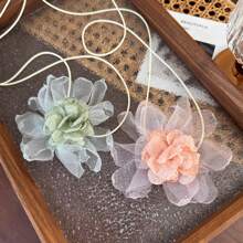 1 件复古飘逸网状花朵精致颈链，配缎带肩带颈部配饰