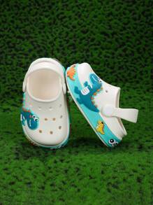 1 Pair Dinosaur Print Breathable Non-Slip One-Piece Baby Beach Clogs, Sandals