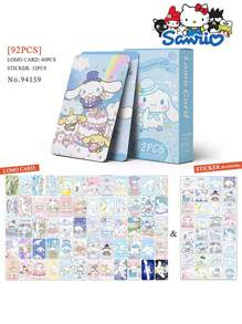 Sanrio 92pcs/Set Sanrio Aggretsuko Postcard Set, Japanese Cartoon Character Postcards, Greeting Cards, Cute Fluffy Dog Photo Cards, Cloud Dog Card, Mini Sticker LOMO Cards