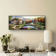 1pc - Large Size - Frameless (40x100cm/15.7x39.37in) DIY 5D Painting, Landscape & Pastoral Style, Full Round Diamond Dot Diamond Art Kit, Paint By Numbers, Handmade, Diamond Painting Set, Painting Supplies, Craft Gift, Suitable For Various Scenarios, Decoration For Home And Office Wall, Cozy Heart Room Decor, Home Wall Art, Gift