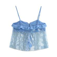 ZEVITY Áo ba lỗ chắp vá sequin dành cho nữ #2501 - Màu xanh lam - Xem 2