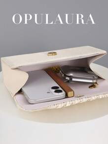 OpulAura 女士简约时尚褶皱设计迷你翻盖手提包，奢华缎面正式晚宴手拿包，优雅迷人，适合晚礼服，适合婚礼、正式派对、舞会、返校派对，可作为生日或节日礼物 - 杏色 - 查看 3