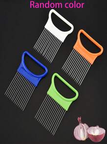 1pc/2pcs Stainless Steel Onion Needle, Multi-Functional Onion Slicer For The Kitchen, Stainless Steel Fruit And Vegetable Cutter And Vegetable Holder. Made Of Stainless Steel, It Is Sturdy And Durable. The Pp Handle Feels Comfortable To The Touch And Is Easy To Clean. It Is Flexible And Convenient To Use With Multiple Functions - Multicolor - View 5