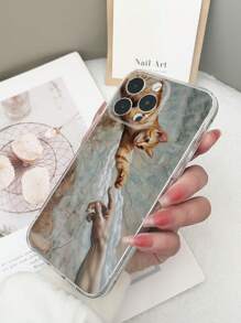 1pc Transparent TPU Anti-Fall Colorful Holding Hands Cat Pattern Phone Case Compatible With Iphone 15/15Pro/15Plus/15ProMax/16/16Pro/16Plus/16ProMax, Galaxy S23 Ultra/A14/A24, Redmi Note12Pro, Pixel 8/8Pro