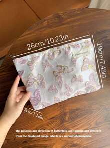 1 pieza/Bolsa de Maquillaje, Embrague, Bolsa de Cosméticos, Bolsa de Tocador, Bolsa para Maquillaje, Tela Jacquard, Diseño de Mariposa, Estilo Dulce, Moda Exquisita, Gran Capacidad, Liviana y Portátil, Para Ir y Venir, Cita, Regalo Ideal, Para Cualquier Ocasión, Accesorio Esencial para Mujeres Encantadoras