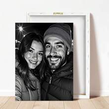1pc Personalized Frameless Black And White Canvas Print, Custom Couple Photo Wall Art, Fashion Theme, Crafted Family Memories, Ideal For Christmas, Halloween, Easter, Valentine's Day, National Day Decor - 1Pc - View 11
