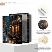 3pcs/Set Unframe Cafe After The Rain, A Couple Walking In The Rain, Old Tram On The Streets Of London At Night Black And White Canvas Print Artwork, Can Be Decorated In The Living Room, Bedroom, Office, Posters, Wall Art, Room Decoration Stuff,Modern, Travel,Botanical Gifts Birthday Graduation